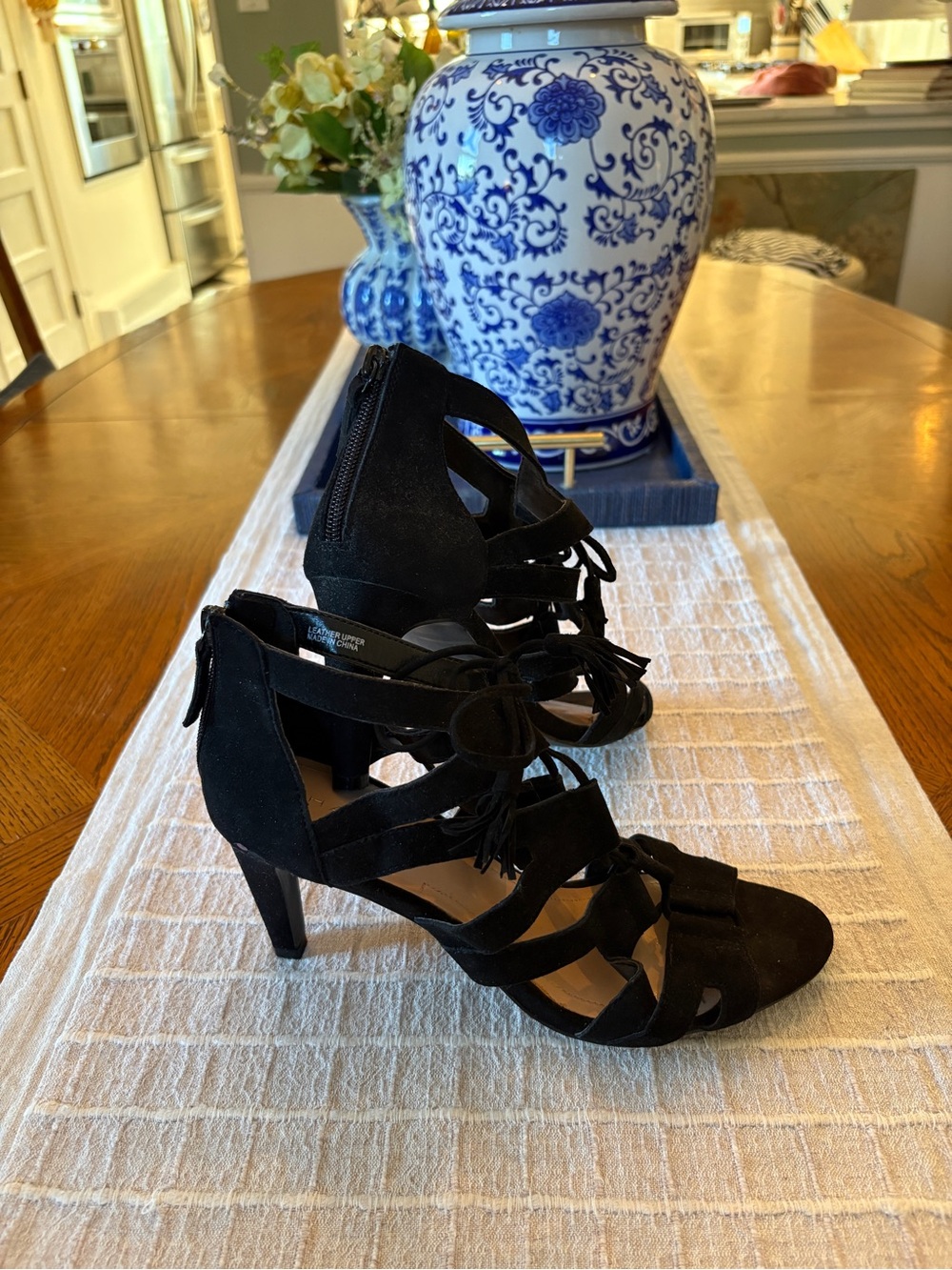 Black Suede Strappy High Heel Sandals